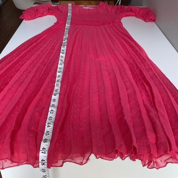 ASOS DESIGN textured pleated shirred midi dress in hot pink size 4 - Picture 15 of 16